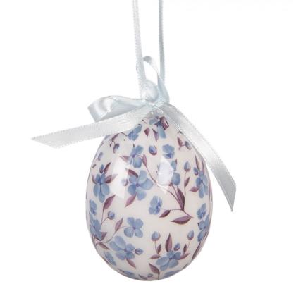 Húsvéti tojás, akasztható tojás, kék madaras, nyuszis, virágos, 8 cm (többféle)