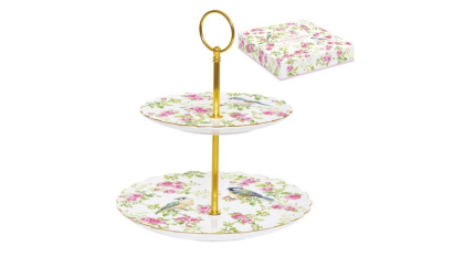 Porcelán süteményes állvány, emeletes desszertkínáló, 2 emeletes, Spring Time
