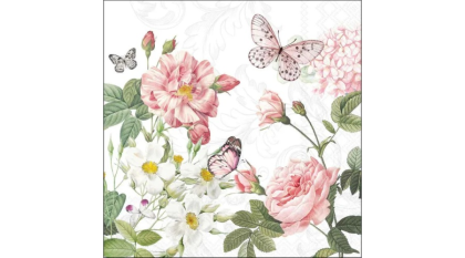 Papírszalvéta, virágos-lepkés tavaszi szalvéta, többféle méret, 20 db, Amelia white