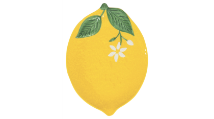 Citrom alakú porcelán kínálótál, lapostányér, 25x18.5 cm, Fleurs et citrons