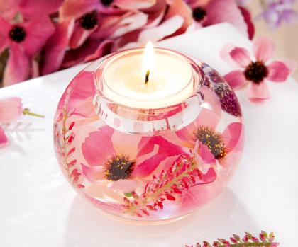 Zselés mécsestartó, tavaszi mécsestartó, virágos, gömb alakú