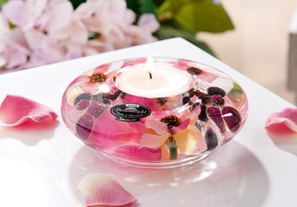 Zselés mécsestartó, tavaszi mécsestartó, virágos, korong alakú