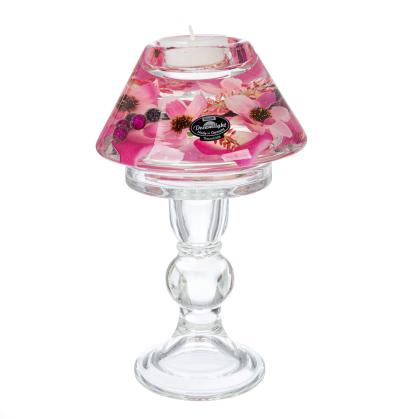 Zselés mécsestartó, lámpa alakú mécsestartó, üveg tavaszi, virágos mécsestartó