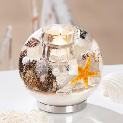 Zselés mécsestartó, üveg mécsestartó, LED-es mécsestartó, kagylós-tengeres, gömb