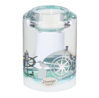 Zselés mécsestartó, üveg mécsestartó, nyári mécsestartó, hajós-tengeres, henger alakú