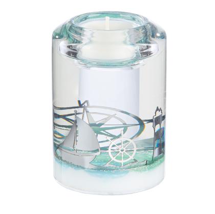 Zselés mécsestartó, üveg mécsestartó, nyári mécsestartó, hajós-tengeres, henger alakú