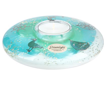 Zselés mécsestartó, üveg mécsestartó, nyári mécsestartó, hajós-tengeres, korong alakú