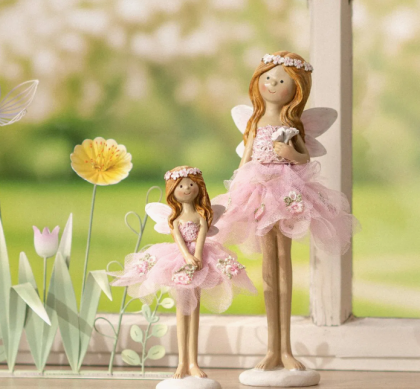 Tavasztündér, virágtündér, tündér figura rózsaszín tüllszoknyában, 24 cm