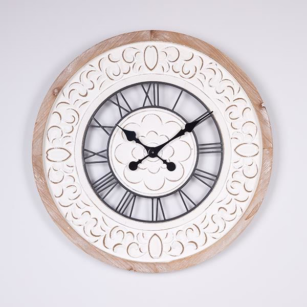 Falióra, antikfehér, fa, csipkemintás, ∅ 60 cm