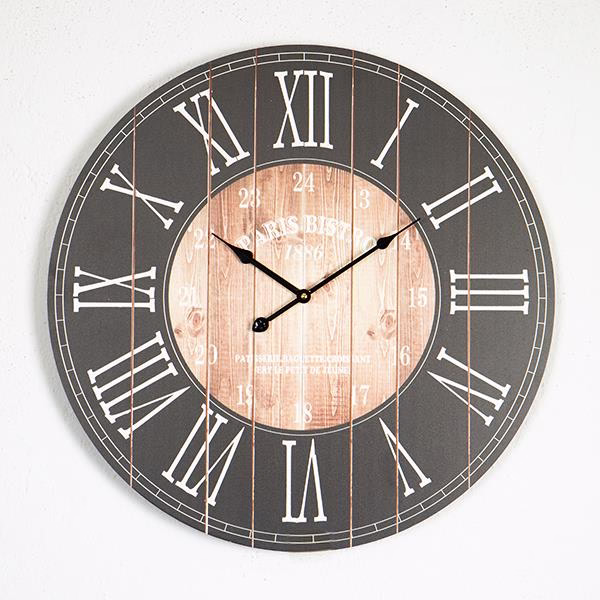 Falióra, vintage fa hatású mintával, fekete ∅ 58 cm