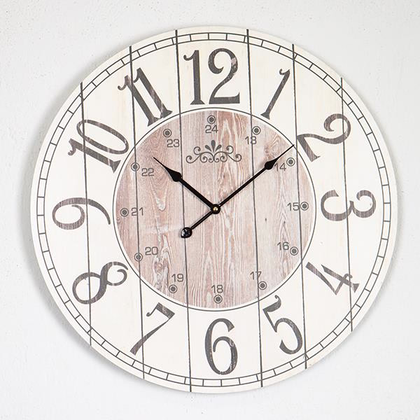 Falióra, vintage fa hatású mintával, fehér ∅ 58 cm