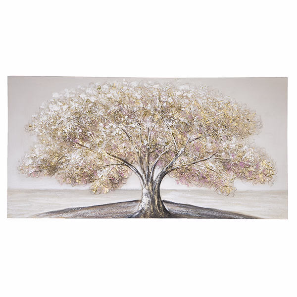Térbeli vászonkép arany-rózsaszín csillogós fa mintával, életfa falikép, 120x60 cm