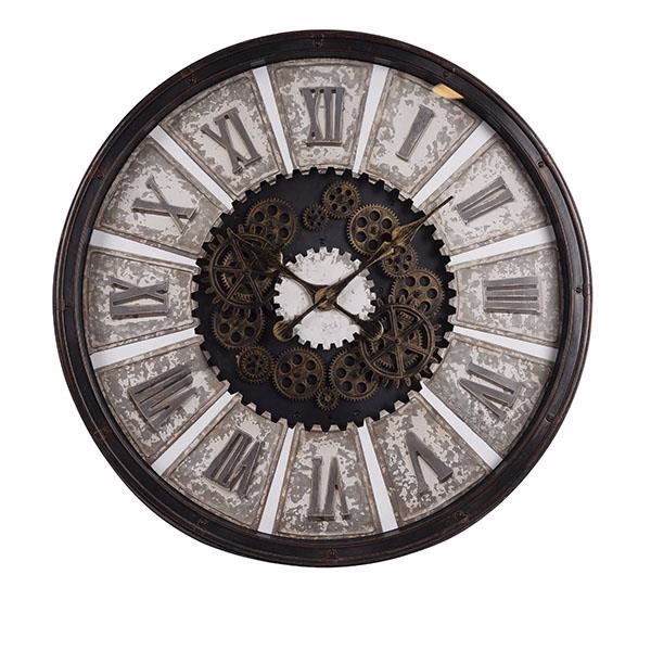 Falióra, vintage, barna, antik hatású római számos számlappal, forgó fogaskerekekkel ∅ 76 cm