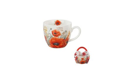 Pipacsos porcelánbögre, pipacsos bögre díszcsomagolásban, 460 ml