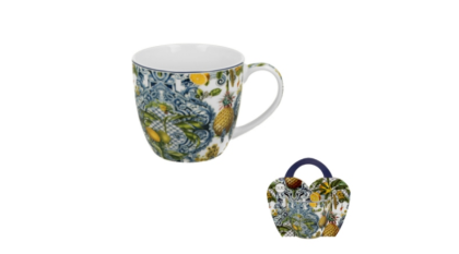 Ananászos, mediterrán hangulatú porcelánbögre díszcsomagolásban, 460 ml