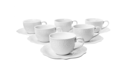 Krémfehér elegáns porcelán csésze+alj szett díszdobozban, 210 ml, 6 személyes