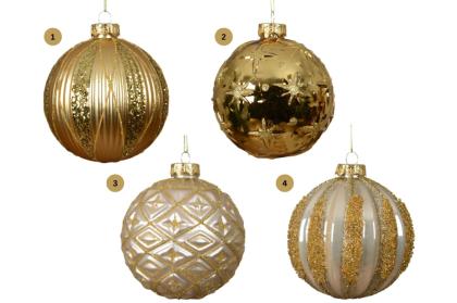 Festett üveggömb, arany (többféle), Ø 10 cm