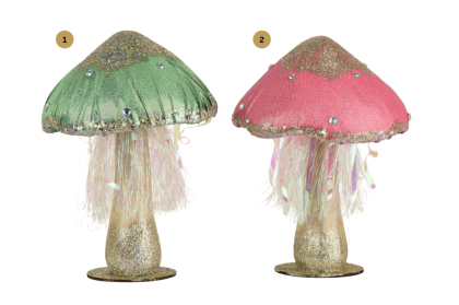 Rózsaszín/zöld glitteres gomba, gomba karácsonyfadísz, csillogó óriás gombás dísz (többféle)