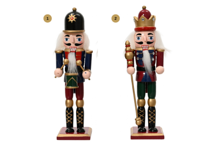 Diótörő figura, diótörő fából, dobbal/pálcával, 18 cm