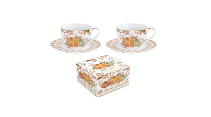 Őszi porcelán kávés csésze, teás csésze, eszpresszós csésze, tökös csésze szettben, 2 személyes,110 ml