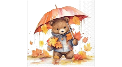 Papírszalvéta, őszi szalvéta, macis szalvéta, 25x25 cm, 20 db, Umbrella bear