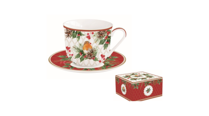 Karácsonyi csésze, madaras csésze, teáscsésze, kávés csésze, Christmas Berries