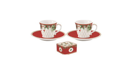 Karácsonyi csésze, madaras csésze, presszós csésze, kávés csésze, 2 db-os szett Christmas Berries