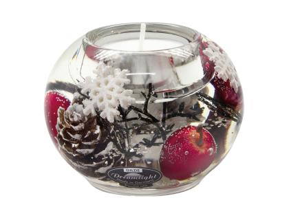 Zselés mécsestartó, üveg mécsestartó, karácsonyi mécsestartó, karácsonyi bogyós mécsestartó, Winter berries, gömb