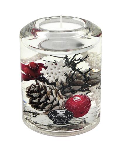 Zselés mécsestartó, üveg mécsestartó, karácsonyi mécsestartó, karácsonyi bogyós mécsestartó, Winter berries, henger