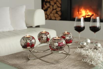 Modern adventi koszorú, üveg koszorú, üveg gyertyatartó, üveg mécsestartó, zselés adventi dísz, Winter berries