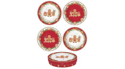 Mézeskalácsos desszerttányér szett, desszert tányér, kistányér, porcelán tányér, karácsonyi tányér, Fancy Gingerbread
