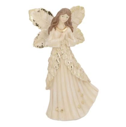 Angyal figura, arany leveles ruhás angyal, angyal dísz, arany kerámia angyal, elegáns angyal, 20 cm