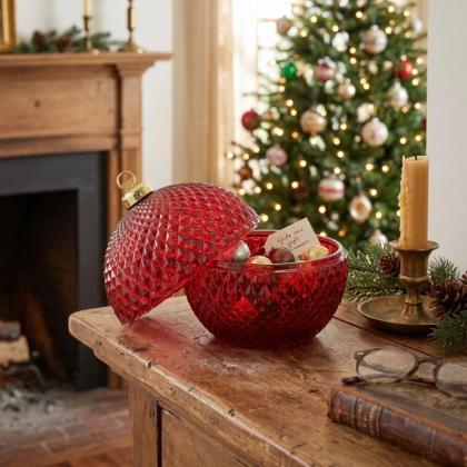 Karácsonyi üveggömb alakú üveg tároló, karácsonyi konyhai tároló, piros