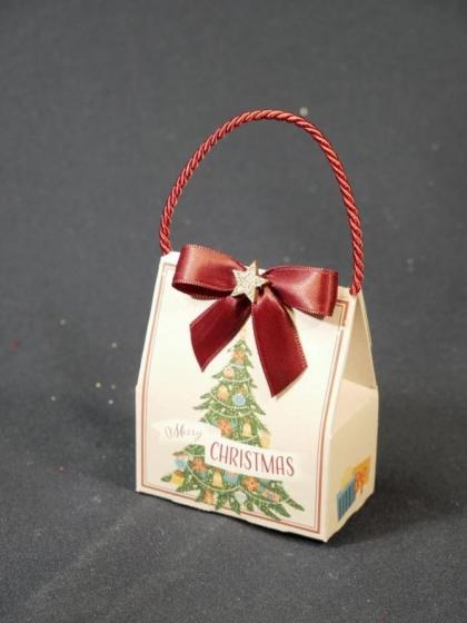 Ajándéktasakos zenedoboz, akasztható zenedoboz, bézs, [Jingle bells]