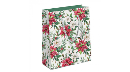 Karácsonyi ajándéktasak, mikulásvirágos ajándéktasak, Christmas florals