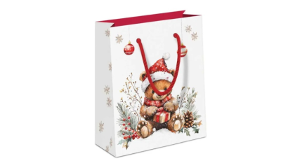Karácsonyi ajándéktasak, sapkás medvés ajándéktasak, Teddy's gift