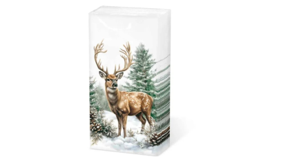 Karácsonyi papírzsebkendő, 10 db-os csomag, Winter stag white