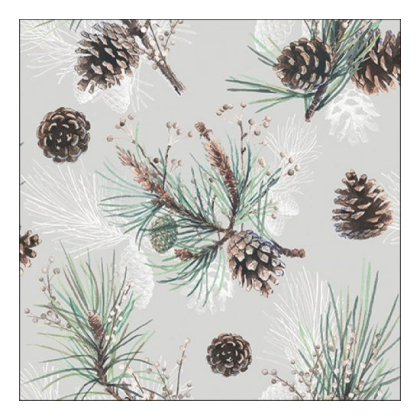 Papírszalvéta, karácsonyi szalvéta, tobozos szalvéta (25x25 cm), 20 db, Pine cone all over