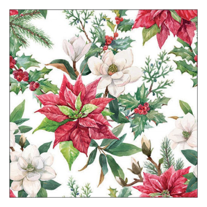 Papírszalvéta, karácsonyi szalvéta, mikulásvirágos szalvéta (25x25 cm), 20 db, Christmas florals