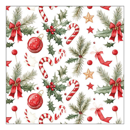 Papírszalvéta, karácsonyi szalvéta, cukorbotos szalvéta (több méret), 20 db, Christmas elements