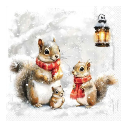 Papírszalvéta, karácsonyi szalvéta, mókusos szalvéta (több méret), 20 db, Squirrel family