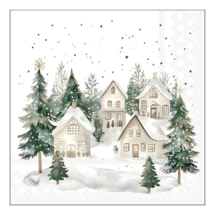 Papírszalvéta, karácsonyi szalvéta, havas házak minta (több méret), 20 db, Snowy houses
