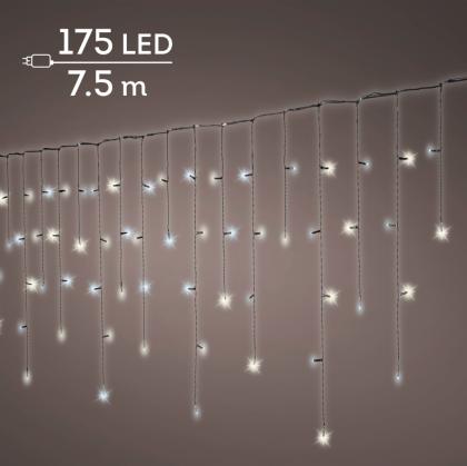 Égősor, karácsonyi égősor, karácsonyi világítás, LED jégcsapfüzér melegfehér és hidegfehér, 175 LED, 7.5 m