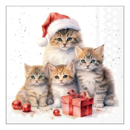 Papírszalvéta, karácsonyi szalvéta, karácsonyi cicás szalvéta (több méret), 20 db, Meaowy Christmas