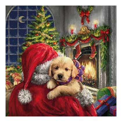 Papírszalvéta, karácsonyi szalvéta, karácsonyi kutyás szalvéta (több méret), 20 db, Puppy at fire