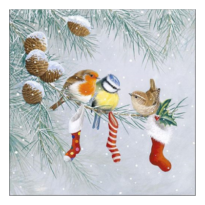 Papírszalvéta, téli szalvéta, karácsonyi madaras szalvéta, zoknis (több méret), 20 db, Christmas socks