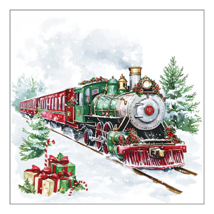 Papírszalvéta, karácsonyi szalvéta, vonatos szalvéta (33x33 cm), 20 db, Christmas train