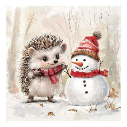 Papírszalvéta, karácsonyi szalvéta, süni hóemberrel (33x33 cm), 20 db, Spike and Frosty