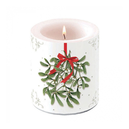 Fagyöngyös gyertya, karácsonyi átvilágítós gyertya, Mistletoe with bow