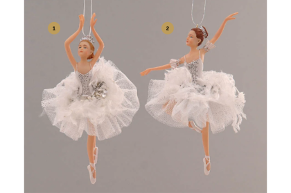 Akasztható balerina, tündér, balerina, táncosnő (többféle), fehér-ezüst